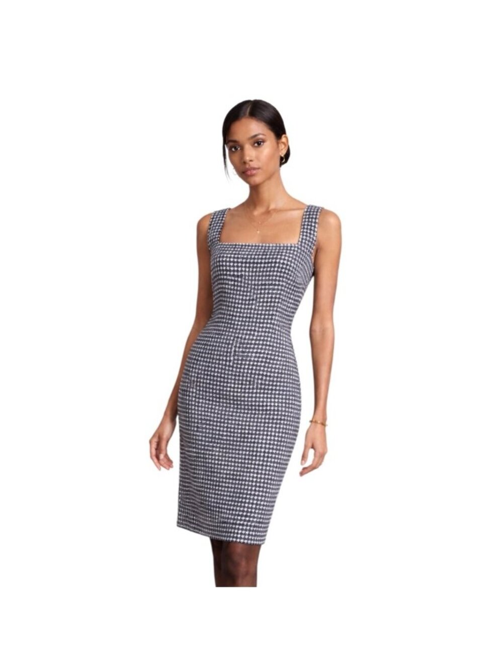 Lauren Ralph Lauren Dark Navy & White Houndstooth Square Neck Sheath Dress